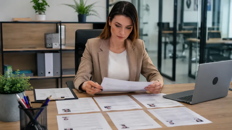 Recrutadora analisando currículos